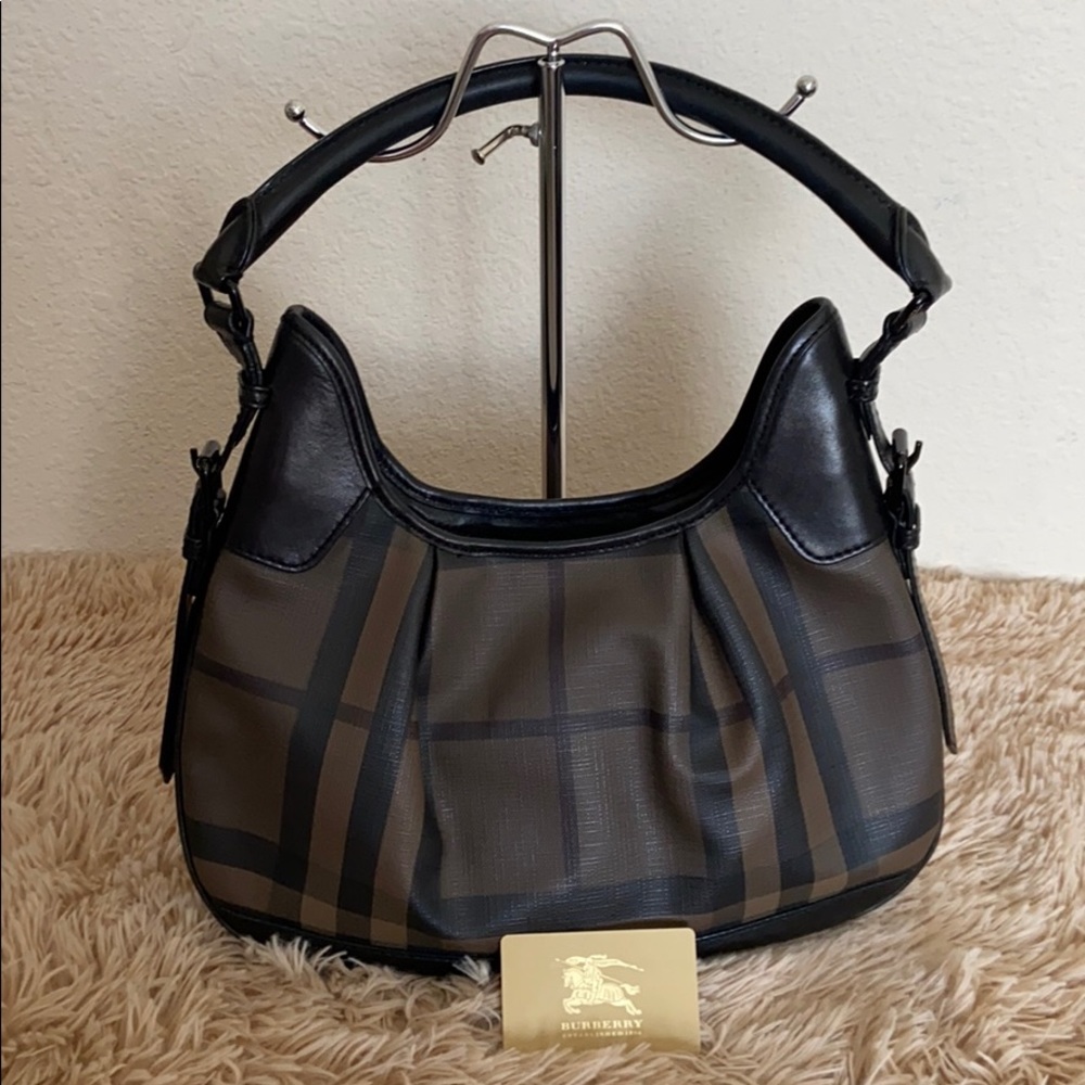 Auth Burberry Brooklyn Brown PVC/Leather Hobo Bag